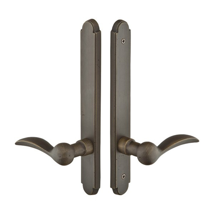 Emtek 1214 Multi Point Lock Trim (Door Config #2) - Sandcast Bronze Plates, Arched Style (1.5" x 11"), Non-Keyed Fixed Handle Outside, Operating Handle Inside (for Semi-Active Door)