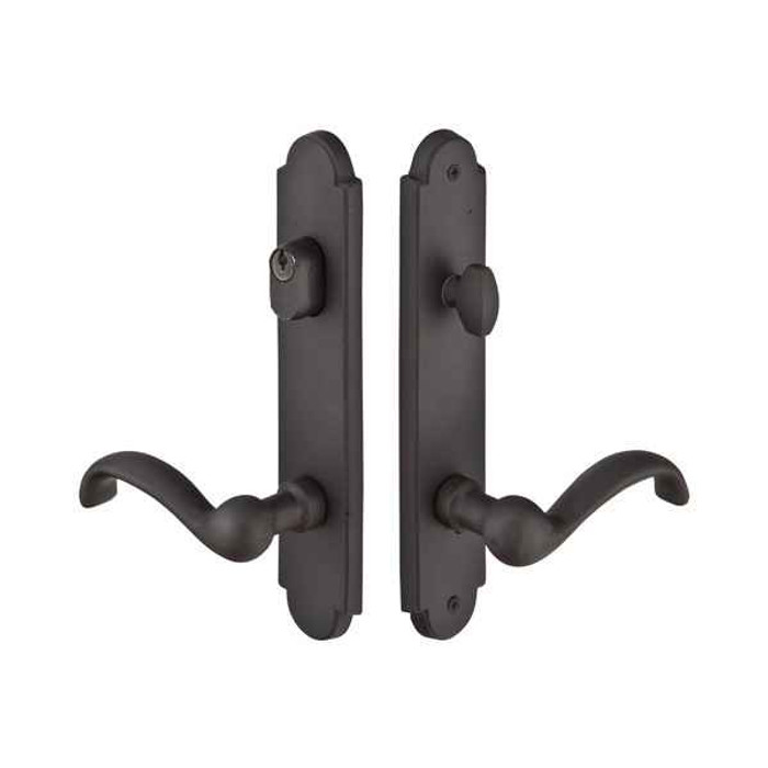 Emtek Emtek 1221 Multi Point Lock Trim (Door Config #2) - Sandcast Bronze Plates, Arched Style (2" x 10"), Keyed with American Cylinder Hub ABOVE Handle EMTEK-1221