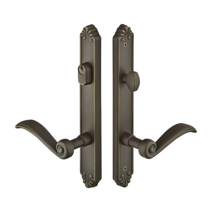 Emtek 1231 Multi Point Lock Trim (Door Config #2) - Lost Wax Cast Bronze Plates, Tuscany Style (1.5" x 11-1/8"), Keyed with American Cylinder Hub ABOVE Handle