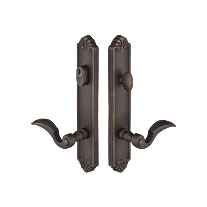 Emtek 1241 Multi Point Lock Trim (Door Config #2) - Lost Wax Cast Bronze Plates, Tuscany Style (2" x 10.5"), Keyed with American Cylinder Hub ABOVE Handle