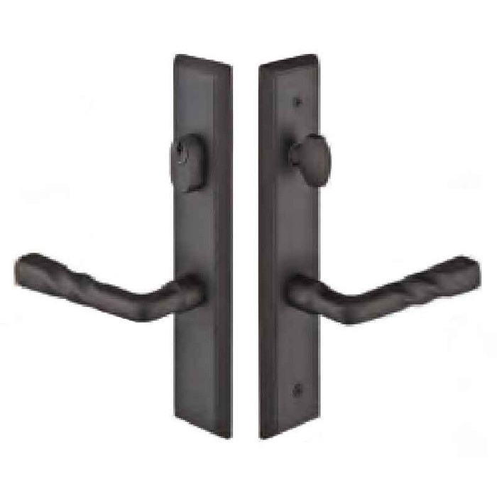 Emtek Emtek 1261 Multi Point Lock Trim (Door Config #2) - Sandcast Bronze Plates, Rectangular Style (2" x 10"), Keyed with American Cylinder Hub ABOVE Handle EMTEK-1261