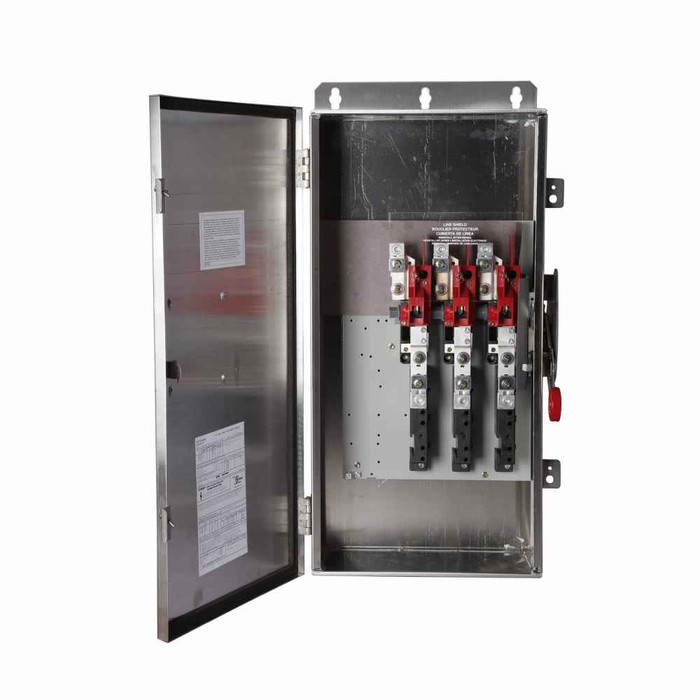Eaton DH364UWK Heavy duty single-throw non-fused safety switch, Single-throw, 200A, NEMA 4X, Stainless steel, Three-pole, Three-wire, 15 at 240 Vac TD 1 Ph, 50 at 480 Vac TD 1 Ph, 50 at 600 Vac TD 1 Ph, 60 at 240 Vac TD 3 Ph, Non-fusible