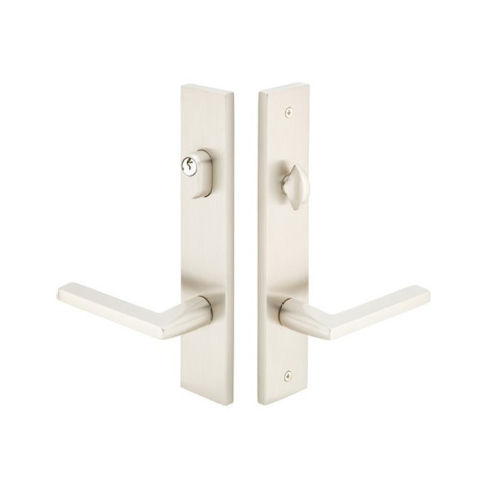 Emtek 12B1 Multi Point Lock Trim (Door Config #2) - Brass Plates, Modern Style (2" x 10"), Keyed with American Cylinder Hub ABOVE Handle
