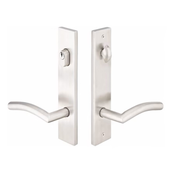 Emtek 12B1 Multi Point Lock Trim (Door Config #2) - Stainless Steel Plates, Modern Style (2" x 10"), Keyed with American Cylinder Hub ABOVE Handle