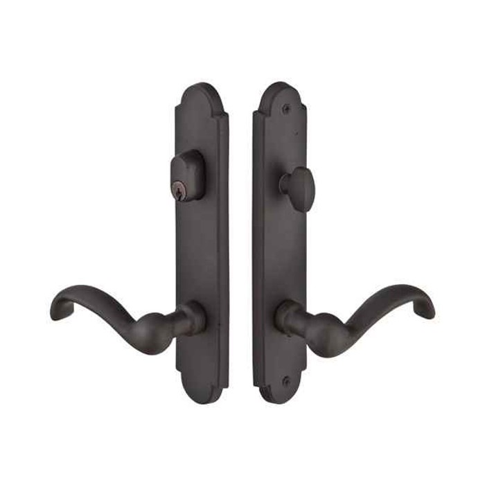 Emtek Emtek 1321 Multi Point Lock Trim (Door Config #3) - Sandcast Bronze Plates, Arched Style (2" x 10"), Keyed with American Cylinder Hub ABOVE Handle EMTEK-1321