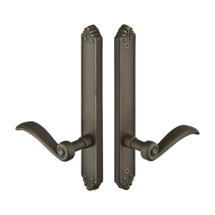 Emtek 1334 Multi Point Lock Trim (Door Config #3) - Lost Wax Cast Bronze Plates, Tuscany Style (1.5" x 11-1/8"), Non-Keyed Fixed Handle Outside, Operating Handle Inside (for Semi-Active Door)