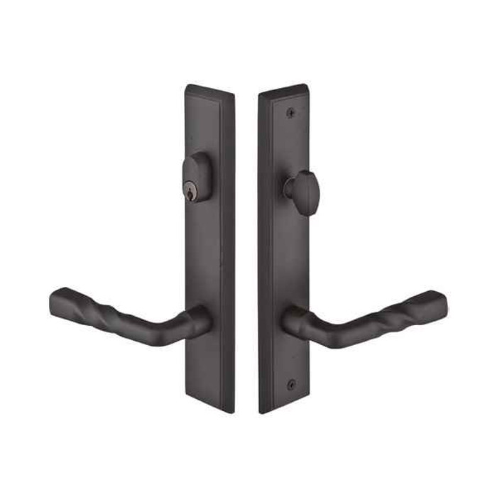 Emtek Emtek 1361 Multi Point Lock Trim (Door Config #3) - Sandcast Bronze Plates, Rectangular Style (2" x 10"), Keyed with American Cylinder Hub ABOVE Handle EMTEK-1361