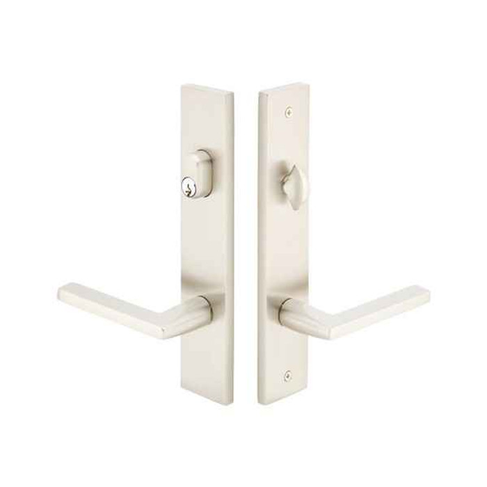 Emtek Emtek 14B1 Multi Point Lock Trim (Door Config #4) - Brass Plates, Modern Style (2" x 10"), Keyed with American Cylinder Hub ABOVE Handle EMTEK-14B1
