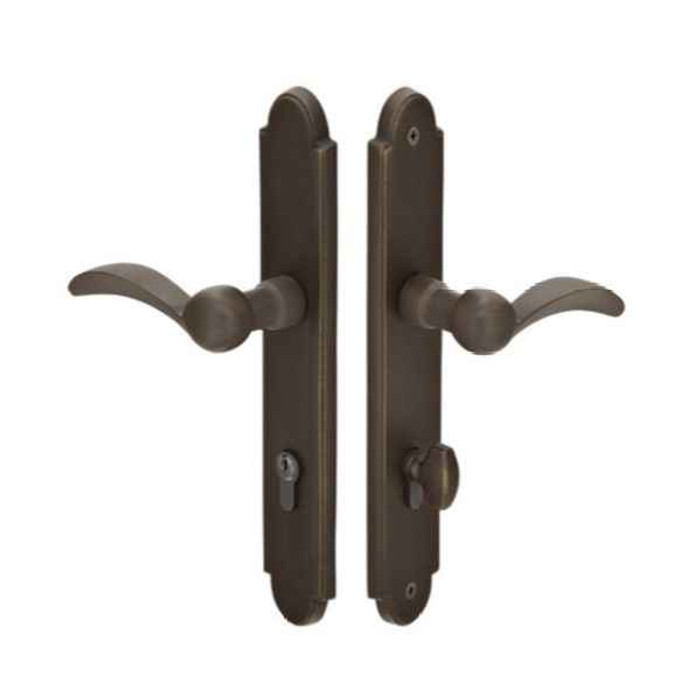 Emtek Emtek 1511 Multi Point Lock Trim (Door Config #5) - Sandcast Bronze Plates, Arched Style (1.5" x 11"), Keyed with Euro Cylinder Hub BELOW Handle EMTEK-1511