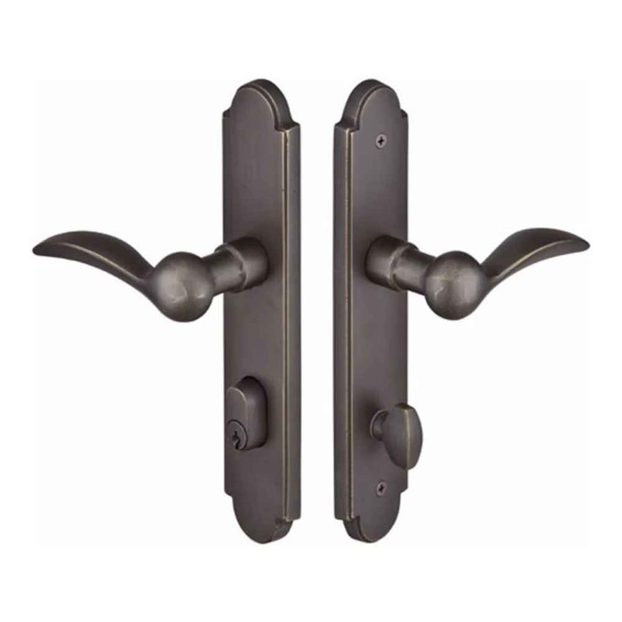 Emtek Emtek 1521 Multi Point Lock Trim (Door Config #5) - Sandcast Bronze Plates, Arched Style (2" x 10"), Keyed with Euro Cylinder Hub BELOW Handle EMTEK-1521