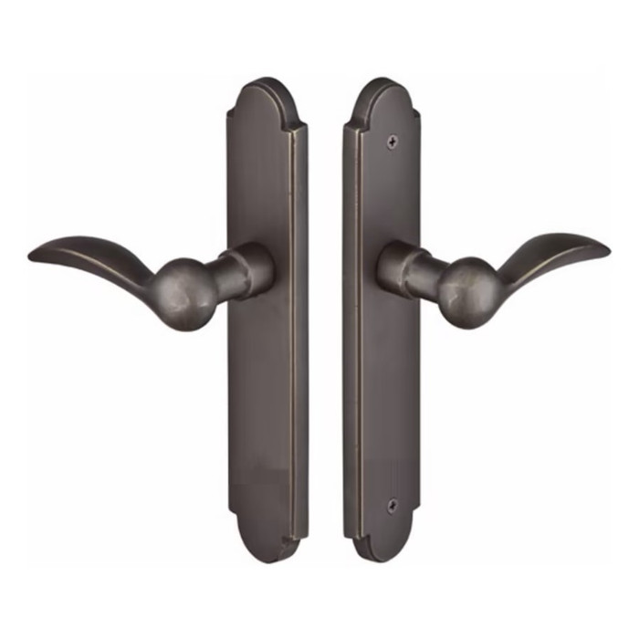 Emtek 1524 Multi Point Lock Trim (Door Config #5) - Sandcast Bronze Plates, Arched Style (2" x 10"), Non-Keyed Fixed Handle Outside, Operating Handle Inside (for Semi-Active Door)