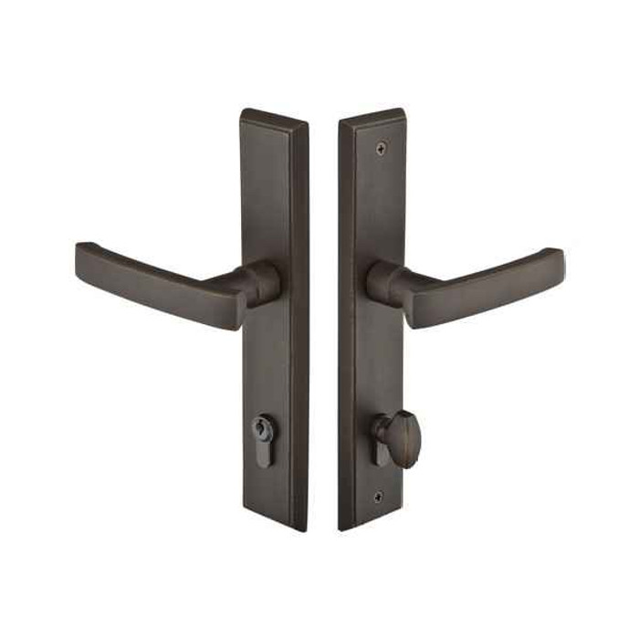 Emtek Emtek 1561 Multi Point Lock Trim (Door Config #5) - Sandcast Bronze Plates, Rectangular Style (2" x 10"), Keyed with Euro Cylinder Hub BELOW Handle EMTEK-1561