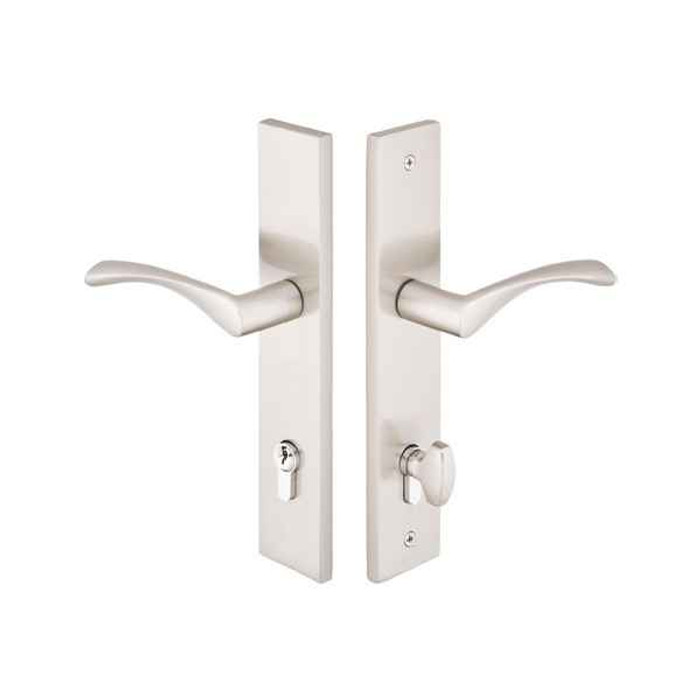 Emtek Emtek 15B1 Multi Point Lock Trim (Door Config #5) - Brass Plates, Modern Style (2" x 10"), Keyed with Euro Cylinder Hub BELOW Handle EMTEK-15B1