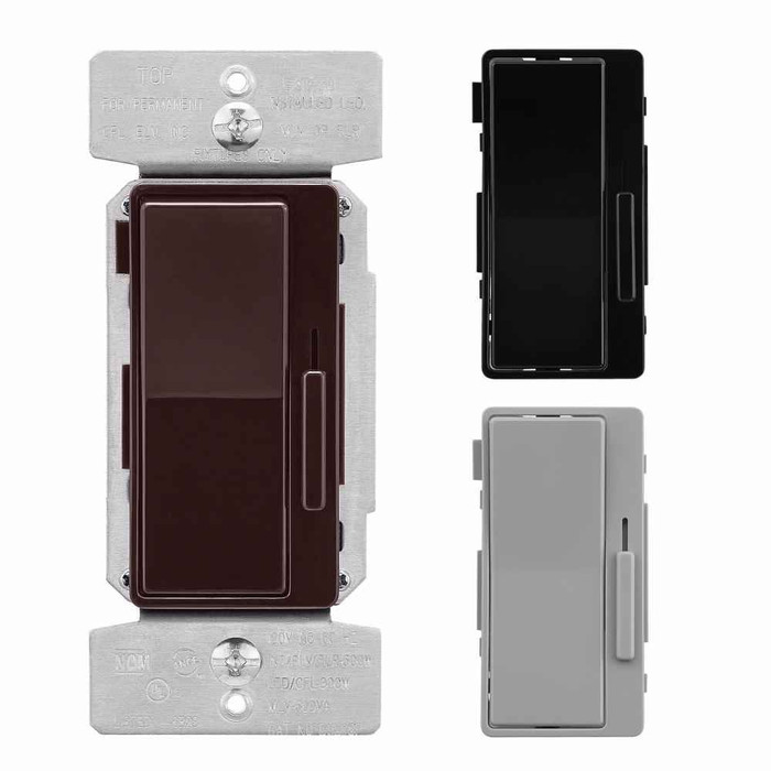 Eaton DUL06P-C7-KB-L decorator dimmer, Univ. decorator dimmer w/ preset Brown/Gray/Black