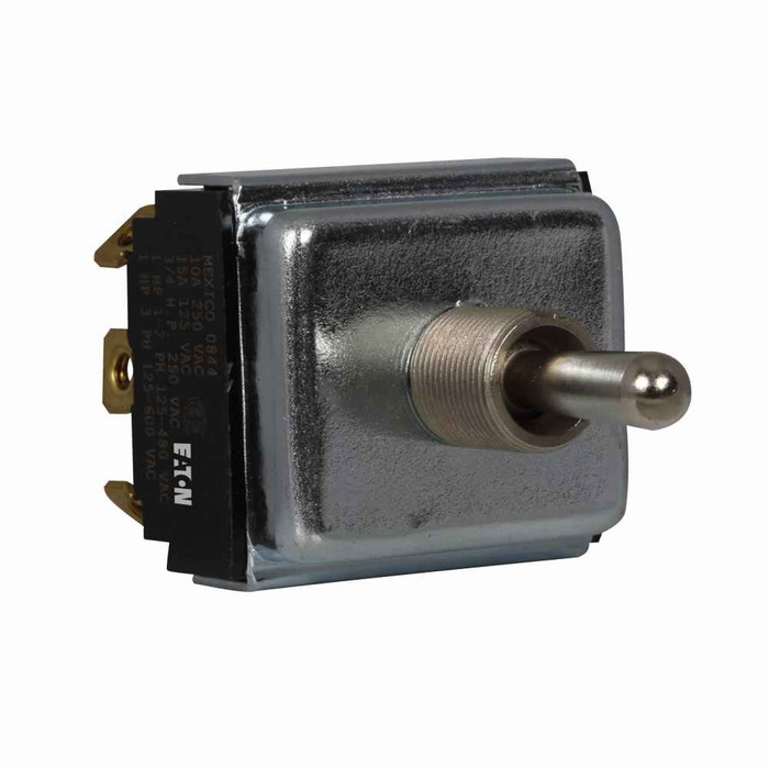 Eaton E10E315ES E10 toggle switch, Three-pole, ON, None, ON, 0.688 inch lever, Screw, Double-throw, 15 at 125 Vac, 10A at 250 Vac, 3/4 hp at 50 Vac, 0.47 inch bushing