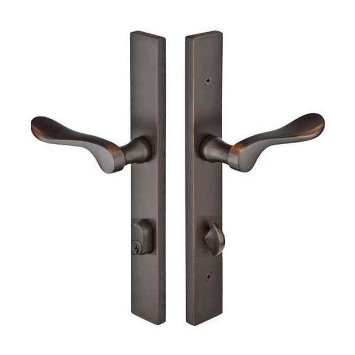 Emtek Emtek 16A1 Multi Point Lock Trim (Door Config #6) - Brass Plates, Modern Style (1.5" x 11"), Keyed with American Cylinder Hub BELOW Handle EMTEK-16A1