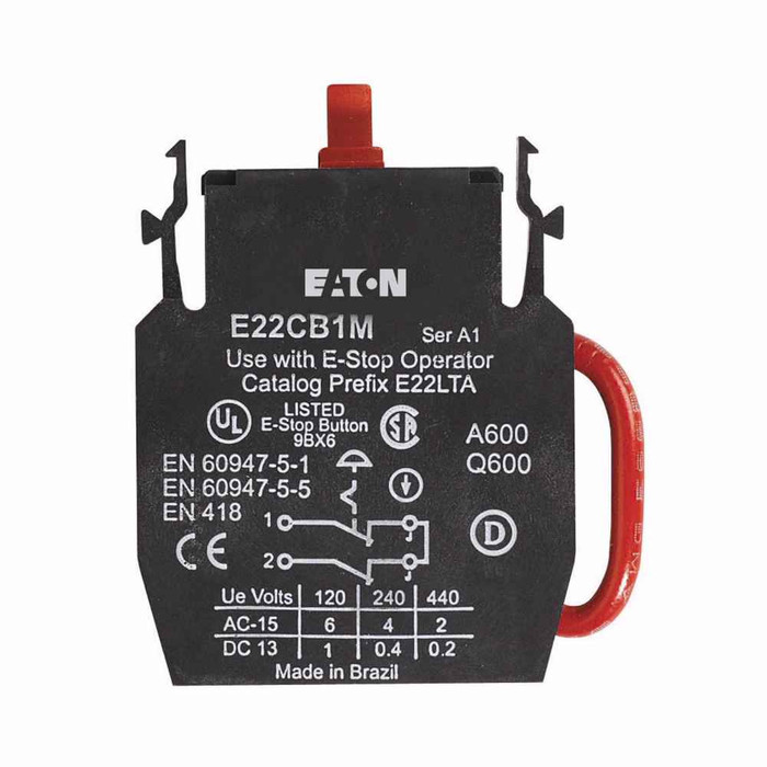 Eaton E22CB1M E22 pushbutton contact block, 22.5 mm, Non-metallic Heavy-Duty, Contact block, 1NC