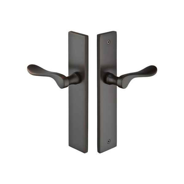 Emtek Emtek 16B4 Multi Point Lock Trim (Door Config #6) - Brass Plates, Modern Style (2" x 10"), Non-Keyed Fixed Handle Outside, Operating Handle Inside (for Semi-Active Door) EMTEK-16B4