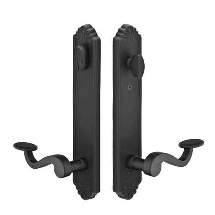 Emtek Emtek 1721 Multi Point Lock Trim (Door Config #7) - Sandcast Bronze Plates, Arched Style (2" x 10"), Keyed with American Cylinder Hub ABOVE Handle EMTEK-1721