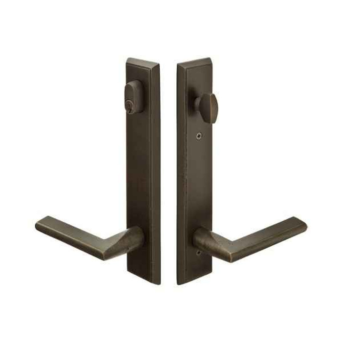 Emtek Emtek 1761 Multi Point Lock Trim (Door Config #7) - Sandcast Bronze Plates, Rectangular Style (2" x 10"), Keyed with American Cylinder Hub ABOVE Handle EMTEK-1761