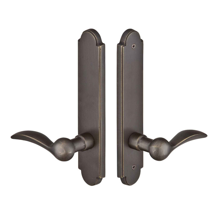 Emtek Emtek 1824 Multi Point Lock Trim (Door Config #8) - Sandcast Bronze Plates, Arched Style (2" x 10"), Non-Keyed Fixed Handle Outside, Operating Handle Inside (for Semi-Active Door) EMTEK-1824