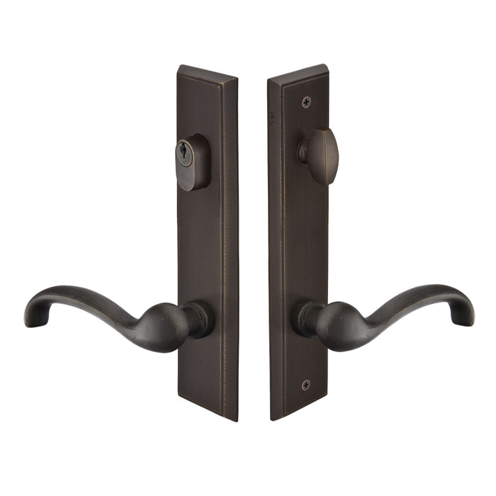 Emtek 1861 Multi Point Lock Trim (Door Config #8) - Sandcast Bronze Plates, Rectangular Style (2" x 10"), Keyed with American Cylinder Hub ABOVE Handle