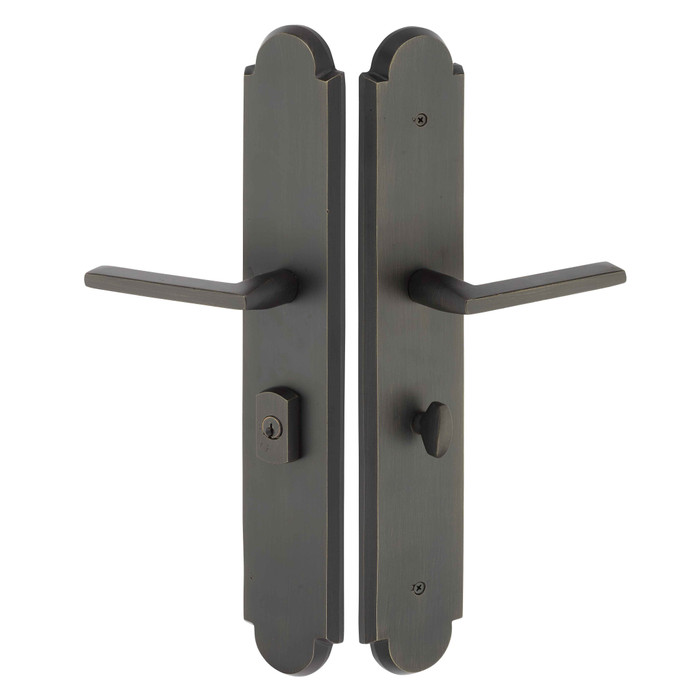 Emtek Emtek 1L1A11 Multi Point Lock Trim (Large Multi Point Entry Set) - Sandcast Bronze Plates, Arched Style (3" x 17.5"), Keyed with American Cylinder Hub BELOW Handle EMTEK-1L1A11