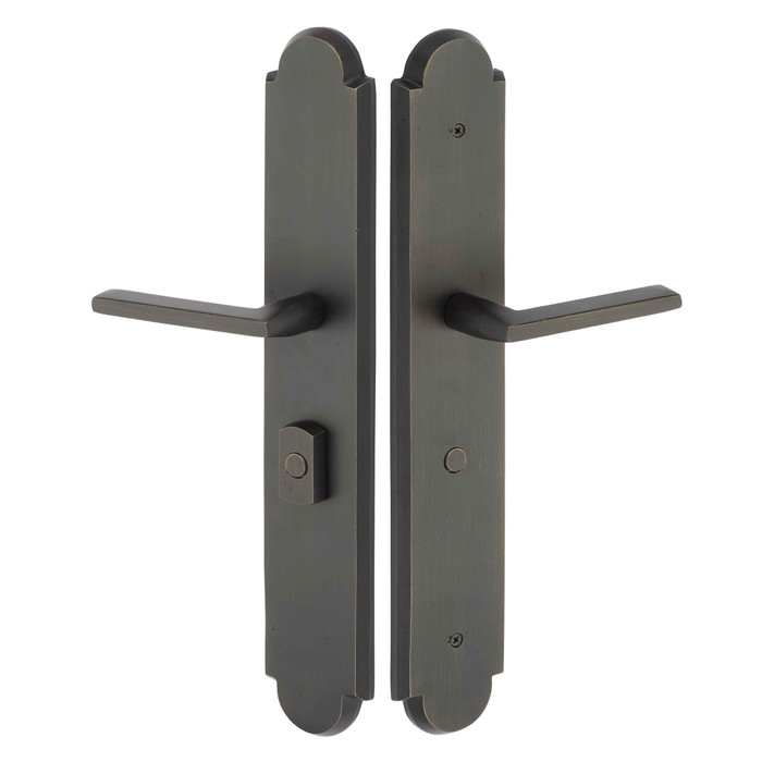 Emtek Emtek 1L1A14 Multi Point Lock Trim (Large Multi Point Entry Set) - Sandcast Bronze Plates, Arched Style (3" x 17.5"), Non-Keyed Fixed Handle Outside, Operating Handle Inside (for Semi-Active Door) EMTEK-1L1A14