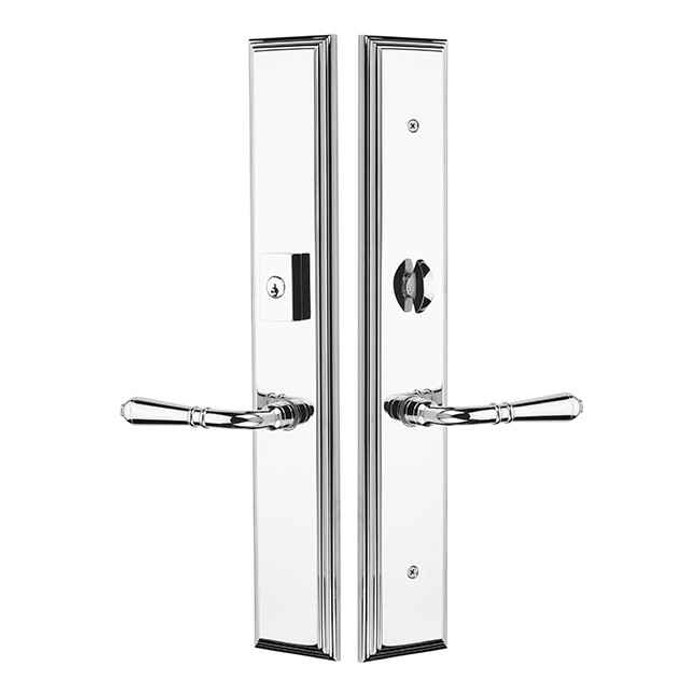 Emtek Emtek 1L1M21 Multi Point Lock Trim (Large Multi Point Entry Set) - Brass Plates, Melrose Style (2.9" x 17.5"), Keyed with American Cylinder Hub ABOVE Handle EMTEK-1L1M21