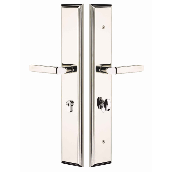 Emtek Emtek 1L1M51 Multi Point Lock Trim (Large Multi Point Entry Set) - Brass Plates, Melrose Style (2.9" x 17.5"), Keyed with Euro Cylinder Hub BELOW Handle EMTEK-1L1M51