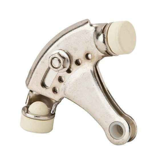 Ives 69 Hinge Pin Door Stop in Bright Nickel (645) finish, showing adjustable opening control bumpers and hinge pin mount