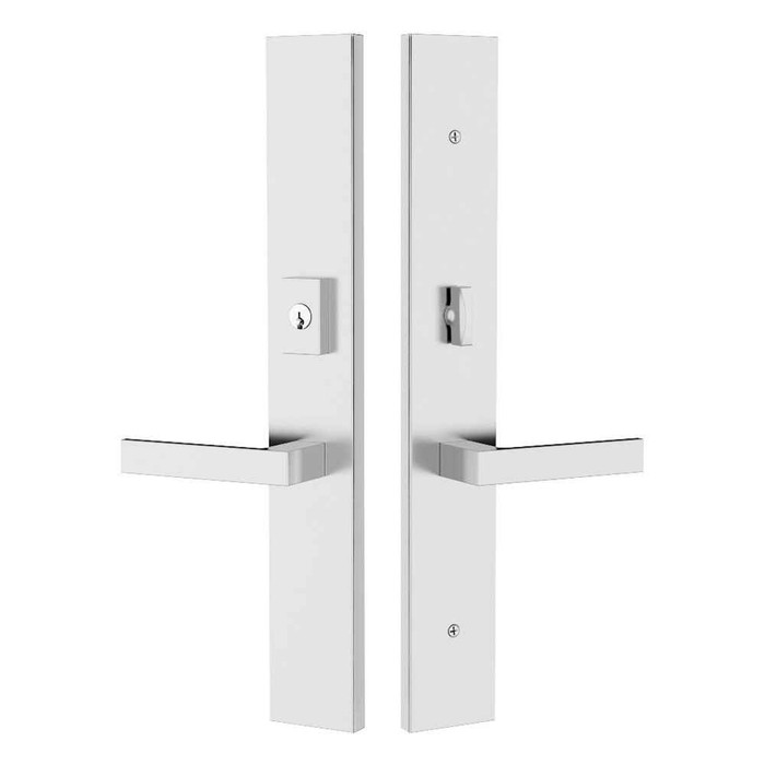 Emtek Emtek 1L1R21 Multi Point Lock Trim (Large Multi Point Entry Set) - Brass Plates, Modern Rectangular Style (2.5" x 17.5"), Keyed with American Cylinder Hub ABOVE Handle EMTEK-1L1R21