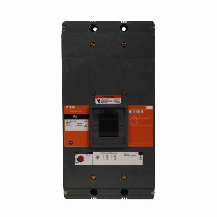 Eaton E2NM360038B20W E2 mining electronic molded case circuit breaker, N-frame, E2NM, Digitrip 310 RMS, Electronic ALSI with maint. mode trip, 500-2500A, Three-pole, 600A, 1000Y/577 Vac, 250 Vdc, 25 kAIC at 1000 Vac, No term., Mining, High load alarm