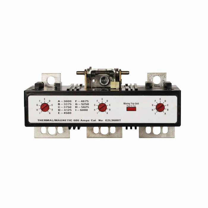Eaton E2L3400WA06U66 E2 mining complete molded case circuit breaker, L-frame, E2L, Interchangeable thermal-magnetic trip, 2000-4000A trip rating, Three-pole, 400A, 600 Vac, 250 Vdc, no term., 1A-1B rear w/right pigtail, 120 Vac mining rear w/left pig