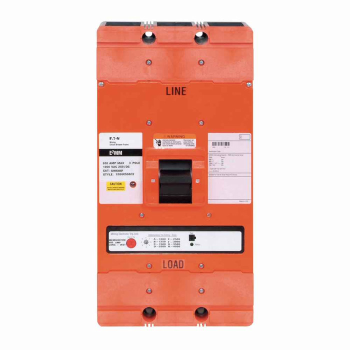 Eaton E2MM3600W E2 mining complete molded case circuit breaker, M-frame, E2MM, Interchangeable thermal-magnetic trip, 1500-3000A, Three-pole, 600A, 1000Y/577 Vac, 250 Vdc, 35 kAIC at 480V, 25 kAIC at 600V, 18 kAIC at 1000Y/577, 22 kAIC at 250 Vdc