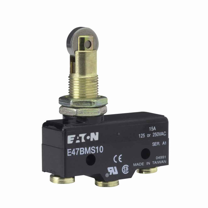 Eaton E47BMS10 Precision Limit Switch, E47, Roller plunger, Screw Terminals, 15A at 250 Vac, 6A at 30 Vdc, 0.01 mm/s-1m/s, 1-SPDT (Form C)