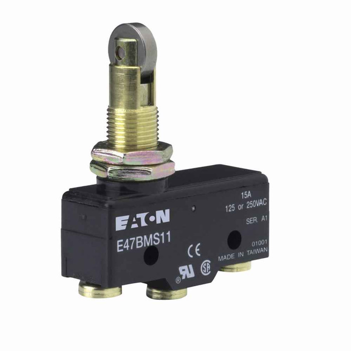 Eaton E47BMS11 Precision Limit Switch, E47, Cross roller plunger, Screw Terminals, 15A at 250 Vac, 6A at 30 Vdc, 0.01 mm/s-1m/s, 1-SPDT (Form C)