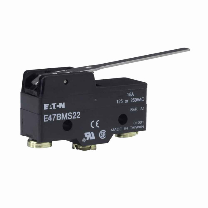 Eaton E47BMS22 Precision Limit Switch, E47, Straight lever, Screw Terminals, 15A at 250 Vac, 6A at 30 Vdc, 0.01 mm/s-1m/s, 1-SPDT (Form C)