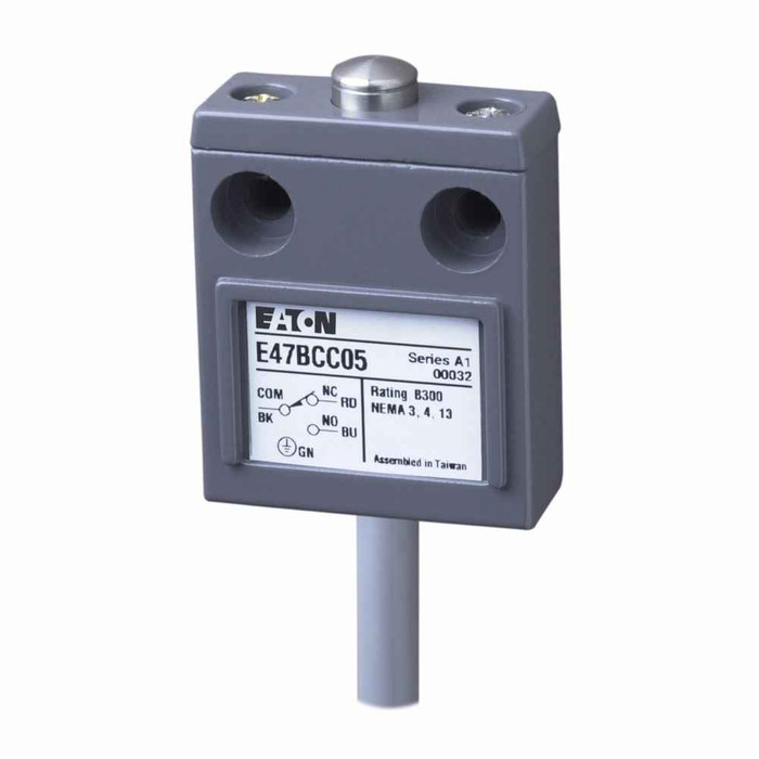 Eaton E47BCC05 E47 limit switch, E47, Pin plunger, Cable, 9.8 ft, 5A at 250 Vac, 4A at 30 Vdc, PVC, 1-SPDT (Form C)