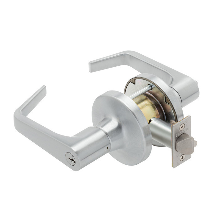 Falcon W581 Grade 2 Storeroom Cylindrical Lever Lock, Satin Chrome finish, Avalon lever, Standard Rose, 2-3/4" backset