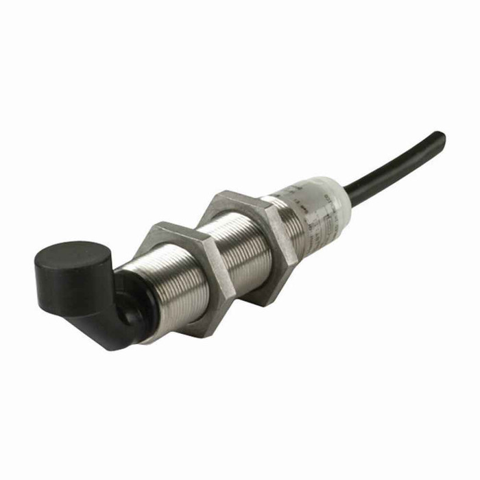 Eaton E57RAL18A2SA E57 Premium+ Series Tubular Inductive Proximity Sensor, 0.71 dia, Right Angle, Sensor distance: 5 mm, 250 mA max AC, 2 - Wire AC, NO, 250 mA at 250Vac, 3 Pin Dual Key Micro Connector, 20-250 Vac input, < 3% accuracy, None, Shielded