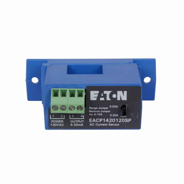 Eaton EACP1420120SP CurrentWatch Series Current Transducer, Current Sensor, UL94 V0 Flammability Rated Plastic enclosure, Measure up to 50A max AC, Screw Terminals, 120Vac input, 0.25% FS accuracy