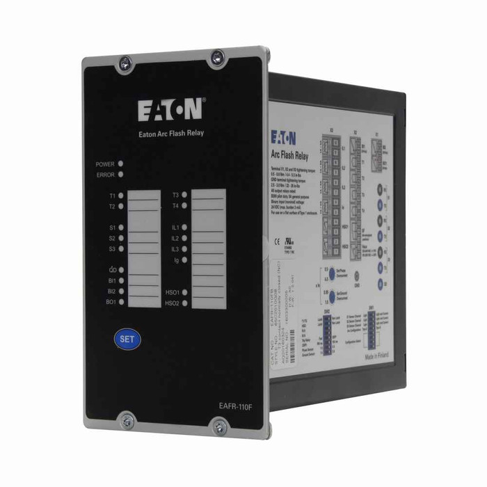 Eaton EAFR-101DB Eaton, arc flash relay, Arc Flash Relay, 80-265 Vac/dc, Arc Flash, 0, 4, 0, 120-240Vdc, 125-250Vac, 1 Normally Closed, 50/60 Hz, DIN rail, 12 Max point sensors, 4 trip relays, Point sensor unit, Light Sensing Inputs{PSI4}