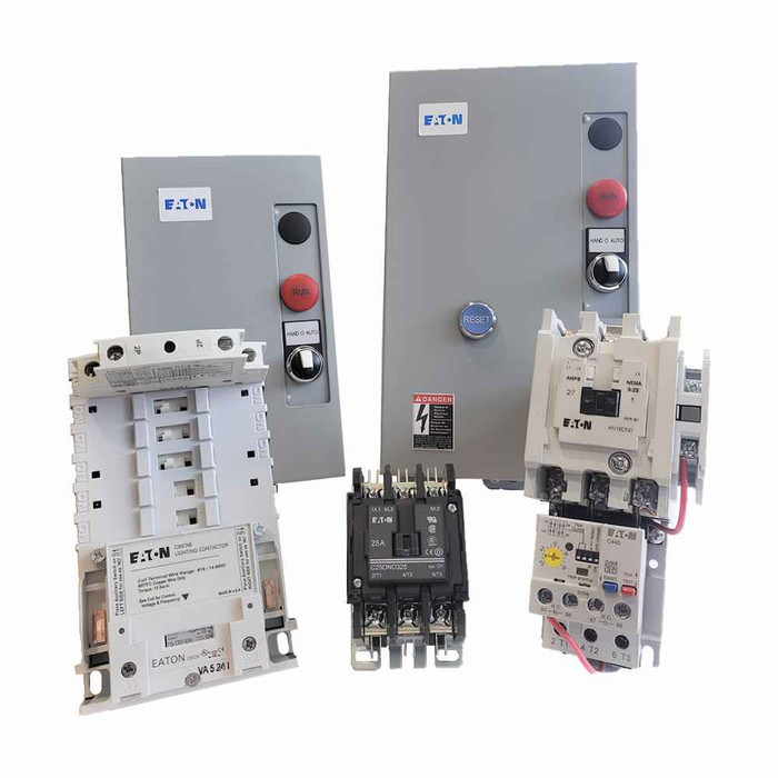 Eaton ECC03C1TAA-S3P23 C30CN Enclosed Lighting Contactor, Non-combination electrically held, 30A, Painted steel NEMA 1 enclosure, 24V/60 Hz coil, Ten-pole, HAND/OFF/AUTO selector switch, red RUN pilot light
