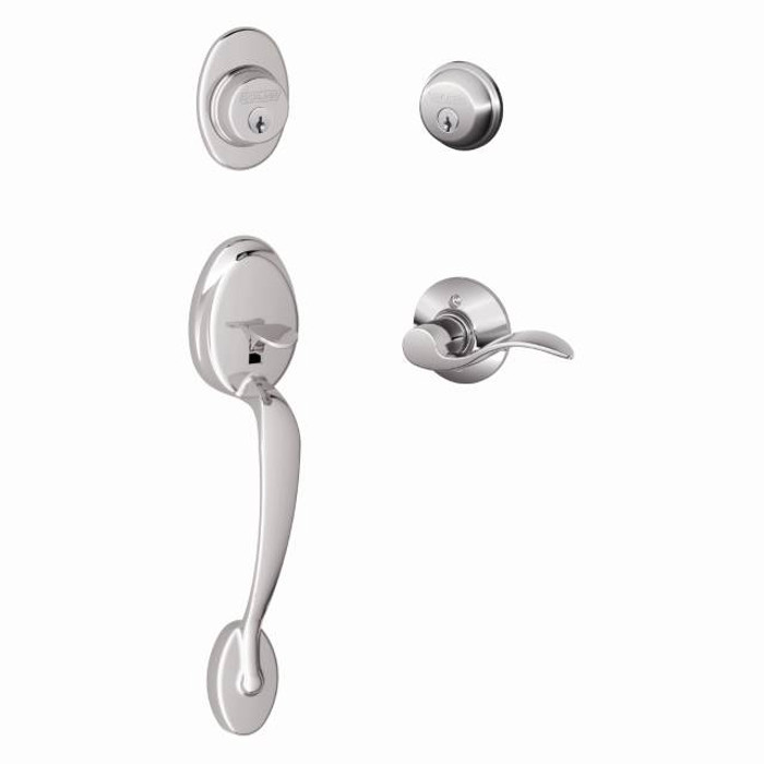 Schlage Residential F62 Plymouth with Accent Lever Double Cylinder Handleset - Entrance Lock Interior & Exterior