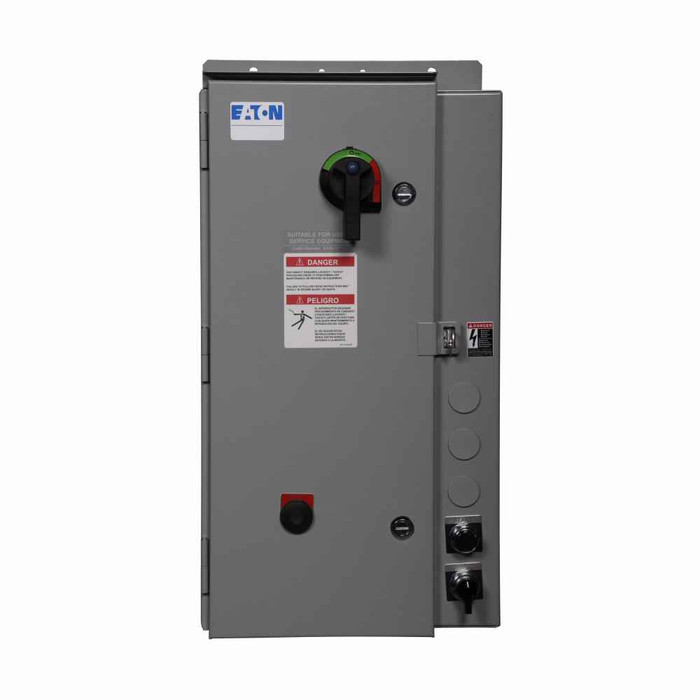 Eaton ECP5412BAB Irrigation Pump Panel, Fusible disconnect, NEMA 3R enclosure, 220V/50 Hz-240V/60 Hz coil, NEMA size 1, 30A/250V type R fuse clip
