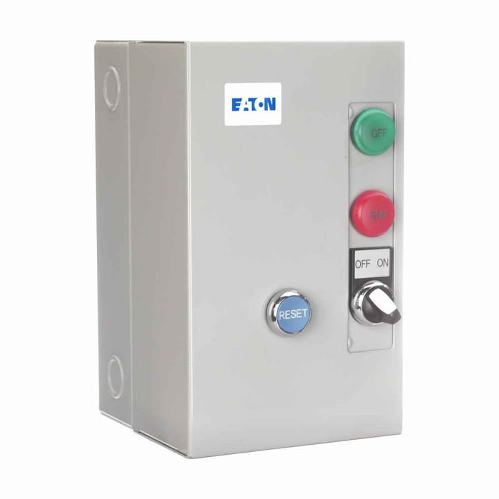 Eaton ECX09G1AAA-NS29 XT IEC electronic motor starter, 120 V, NEMA 1, Non-combination non-reversing starter, 25 A, IP23, 24-32 A, XTOB: 24-32 FLA, Three-phase, Convert contactor or starter from three-phase to single-phase install jumper