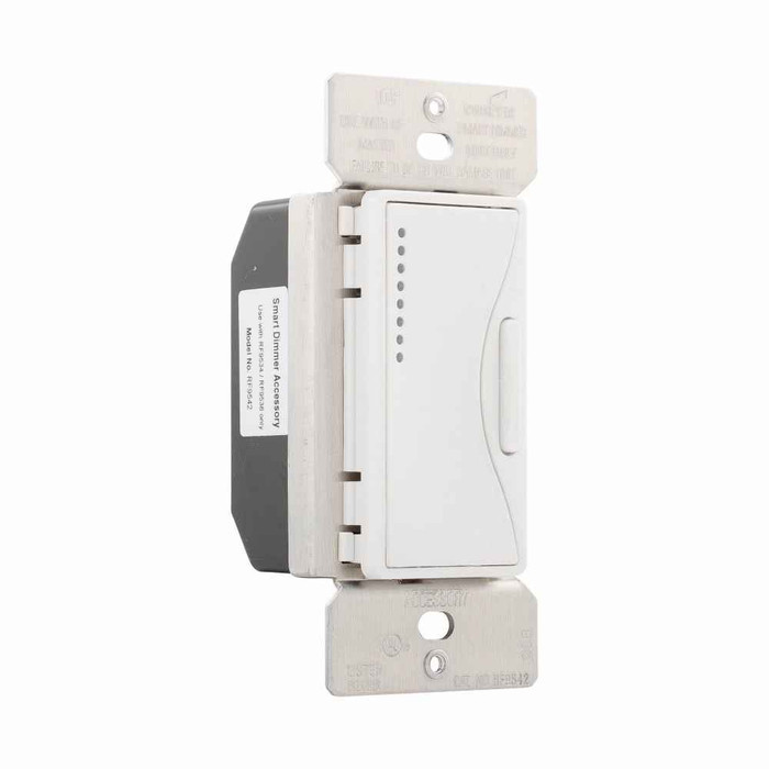 Eaton RF9542AW Z-Wave dimmer, 7-step LED light level display, Flush, 120V, Wire lead, Push pad, Maintained, Alpine White, Fan, LED, INC, CFL, ELV, MLV, FLR, Halogen, Single-pole, Three-way, Single-phase, Multi-location, Polycarbonate