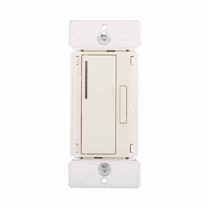 Eaton RF9542DLA Z-Wave dimmer, 7-step LED light level display, Flush, 120V, Wire lead, Push pad, Maintained, Light Almond, Fan, LED, INC, CFL, ELV, MLV, FLR, Halogen, Single-pole, Three-way, Single-phase, Multi-location, Polycarbonate