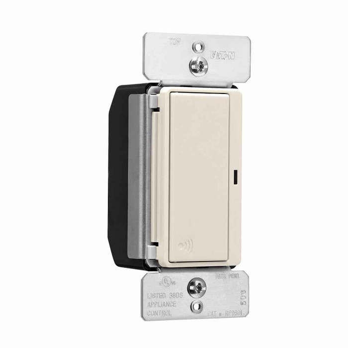 Eaton RF9601DLA Z-Wave plus decorator switch, Power Failure Memory, 15A, 120V, Light almond, 60 Hz, LED, CFL, incandescent, MLV, ELV, fluorescent, and halogen, Single-pole, Three-way, Multi-location, Used with RF9517
